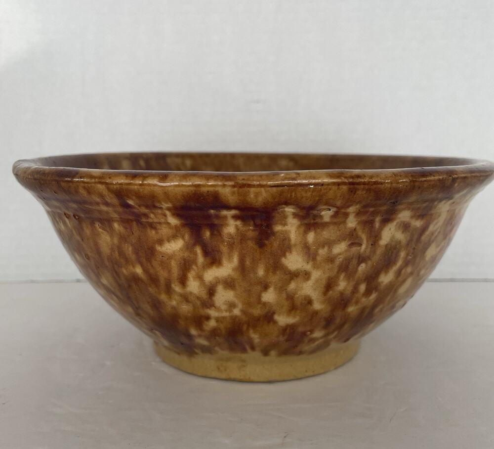 Rockingham Bennington 8” Yelloware Pottery Bowl Spongeware Yellowware Primitive